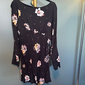 Free People Floral Black Dress with Open Sleeves
